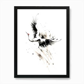 Japanese Crane In Flight Sumi-e Art Print