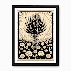 B&W Cactus Illustration Ferocactus Cactus 1 Art Print