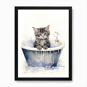 American Shorthair Cat In Bathtub Bathroom 1 Art Print