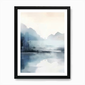 Watercolour Landscape, Blue Nordic Nature Lake 2 Art Print