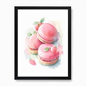 Strawberry Macarons, Dessert, Food Gouache Art Print