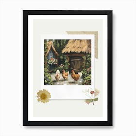 Scrapbook Cottage Chickens Fairycore Painting 1 Art Print