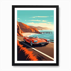 A Chevrolet Corvette In The Pacific Coast Highway Car Illustration 3 Art Print