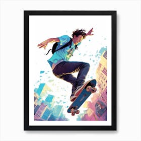 Skateboarding In Lyon, France Gradient Illustration 4 Art Print