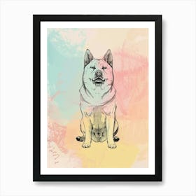 Akita Dog Pastel Line Watercolour Illustration  2 Art Print