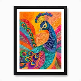 Rainbow Peacock Crayon Pattern 1 Art Print