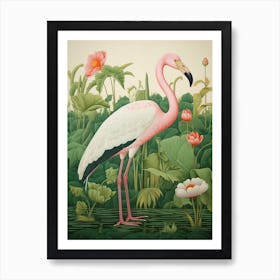 Ohara Koson Inspired Bird Painting Greater Flamingo 1 Art Print
