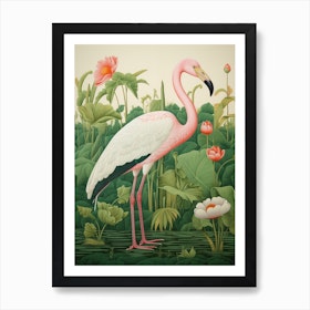 Flamingo Print - Vintage Style - Bird Wall Art - Sage Green