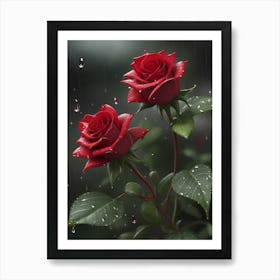 Red Roses At Rainy With Water Droplets Vertical Composition 42 Art Print