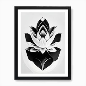 Amur Lotus Black And White Geometric 3 Art Print
