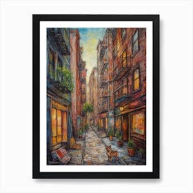 Painting Of New York With A Cat In The Style Of Renaissance, Da Vinci 3 Art Print