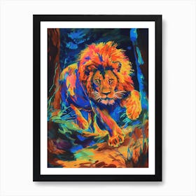Asiatic Lion Night Hunt Fauvist Painting 2 Art Print