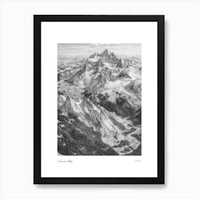 French Alps France Pencil Sketch 4 Watercolour Travel Poster Art Print