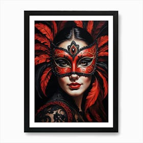 A Woman In A Carnival Mask, Red And Black (7) Art Print