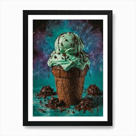 Ice Cream Cone With Chocolate Sauce Art Print