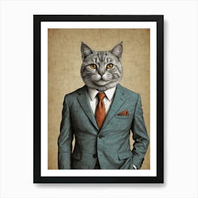 Cat In A Suit 21 Art Print