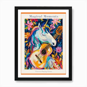 Unicorn Playing Acoustic Guitar Floral Fauvism Poster Art Print