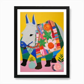 Maximalist Animal Painting Rhinoceros 2 Art Print