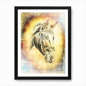 Horse Drawing Art Illustration In A Photomontage Style 07 Art Print