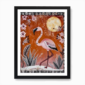 Greater Flamingo And Orchids Boho Print 1 Art Print