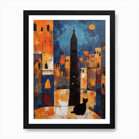 Painting Of Marrakech With A Cat In The Style Of Surrealism, Miro Style 2 Art Print