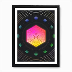 Neon Geometric Glyph in Pink and Yellow Circle Array on Black n.0355 Art Print