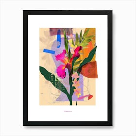 Gladiolus 1 Neon Flower Collage Poster Art Print