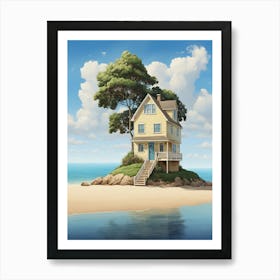 Little Beach House And Tree Draw Art Print Art Print