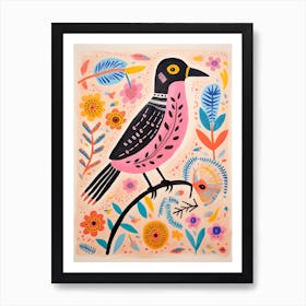 Pink Scandi Bird 2 Art Print