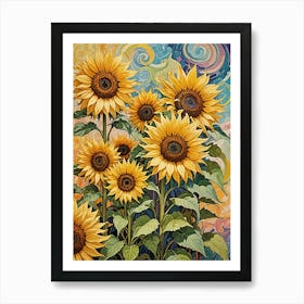 Swirly Sunflowers Art Print