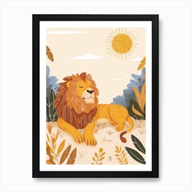 African Lion Resting In The Sun Illustration 1 Art Print