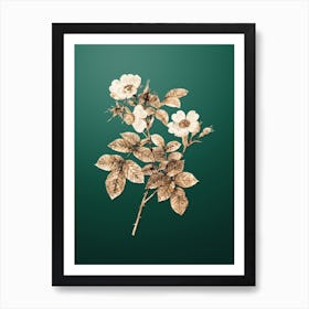 Gold Botanical Short Styled Field Rose on Dark Spring Green Art Print