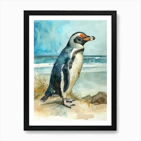 Humboldt Penguin Bleaker Island Watercolour Painting 3 Art Print