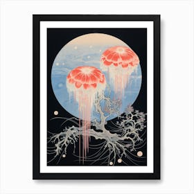 Moon Jellyfish Traditional Japanese Illustration 2 Art Print