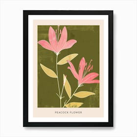 Pink & Green Peacock Flower 3 Flower Poster Art Print