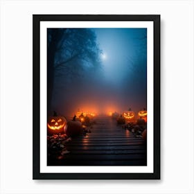 Fog Holiday Greeting Scarey Evil Dark Ominous Leaf Stripes Haunting Wood Carving Flames (13) Art Print