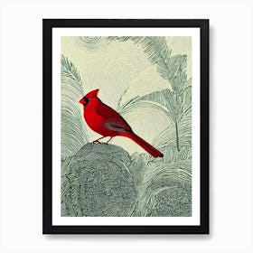 Northern Cardinal Linocut Bird Art Print