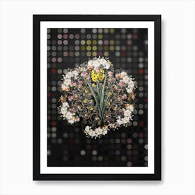 Vintage Daffodil Flower Wreath on Dot Bokeh Pattern n.0312 Art Print