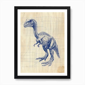 Compsognathus Dinosaur Blue Print Style  1 Art Print