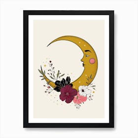 Cresent Moon And Flowers Art Print