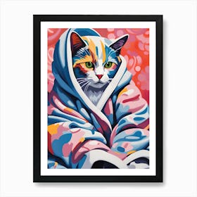 Cat In A Blanket Art Print