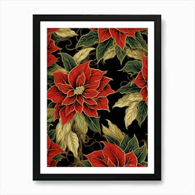 Poinsettia 1 William Morris Style Winter Florals Art Print