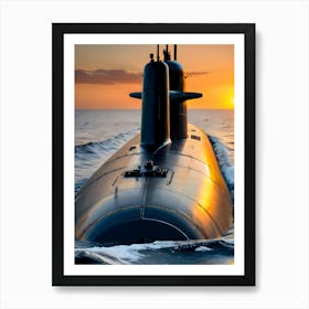 Submarine At Sunset-Reimagined 5 Art Print