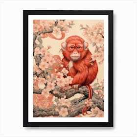 Monkey Animal Drawing In The Style Of Ukiyo E 1 Art Print