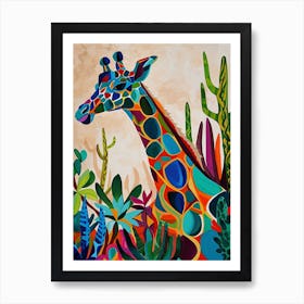 Colourful Giraffe In The Plants 2 Art Print