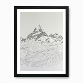 Aoraki Mount Cook New Zealand Line Drawing 6 Art Print