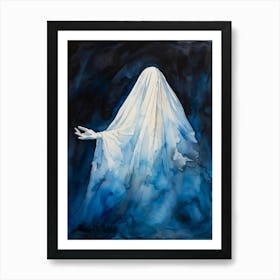 Watercolor Painting Capturing A Figure Shrouded In A Translucent Veil Reminiscent Of Religious Icon (4) Art Print