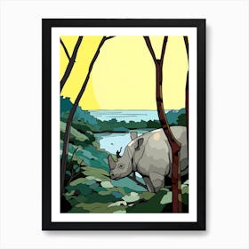 Geometric Rhino Line Illustration By The River 5 Art Print