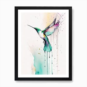 Hummingbird And Waterfall Minimalist Watercolour Art Print