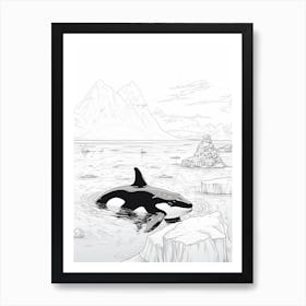 Iceberg Orca Whale Minimalist Line Drawing Art Print